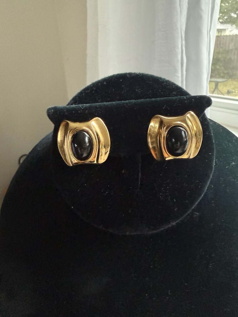 Givenchy Paris New York Gold and Black Cabochon Earrings